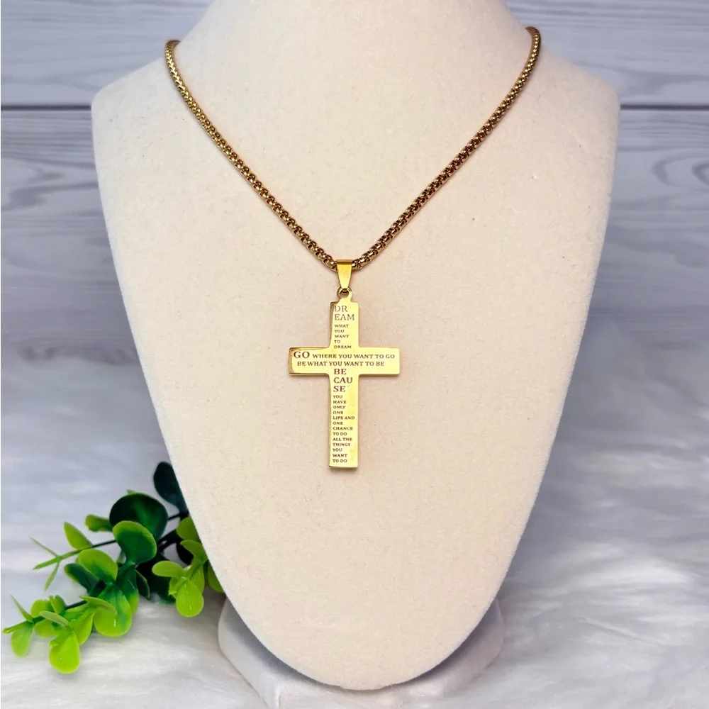 Gold‎ Cross With American Flag Necklace